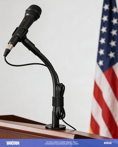 KB48 Podium Microphone Flange Mount with Pad, 5/8-27 Male, 3/8-16 Female | Gooseneck Boom Arms Mic Stand Base for Lecterns, Desks, Table, 2 in Metal Plate with 3 Screws Included - color: FLANGE MOUNT (1PCS)