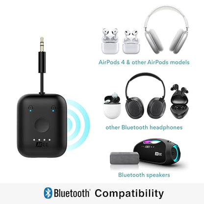 MEE audio Connect Air in-Flight Bluetooth Wireless Audio Transmitter with 2-Pack Airplane Adapter, for up to 2 AirPods/Other Headphones; Works with All 3.5mm AUX Jacks, Black - color: Black