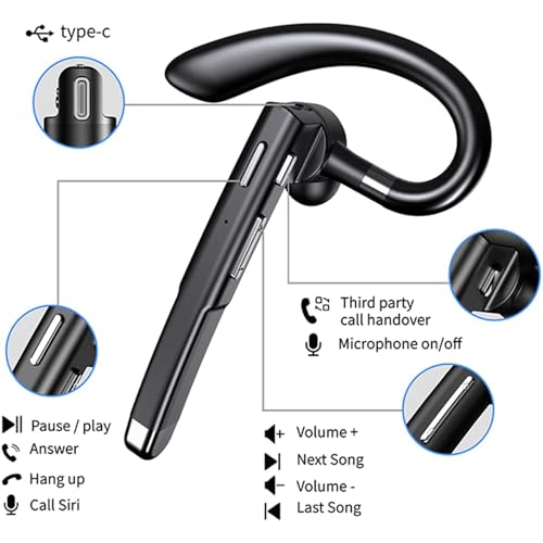 Wireless Headset Business Earpiece Built-in Mic Noise Cancelling Headphone 5.3 Handsfree Sports Earphone for Android iOS Driving Trucker Driver Business Office - color: Black with silver