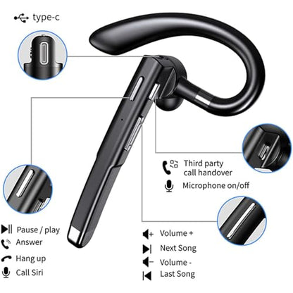 Wireless Headset Business Earpiece Built-in Mic Noise Cancelling Headphone 5.3 Handsfree Sports Earphone for Android iOS Driving Trucker Driver Business Office - color: Black with silver