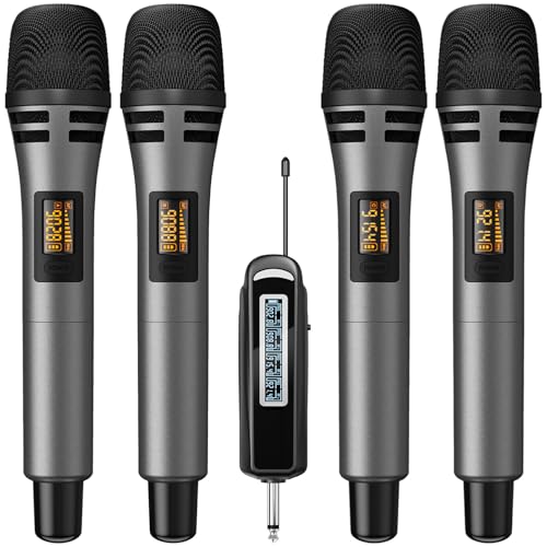 TONOR Wireless Microphones, 4 UHF Karaoke Microphone System, Microfonos Inalambricos with Rechargeable Receiver, Cordless Dynamic Mics Set for Singing, Wedding, Party, 60 m/200ft TW361, 4 Mics Grey - style: 4 Mic Grey