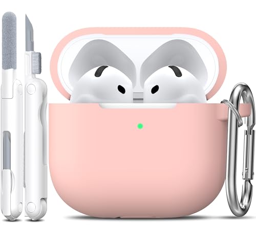 for AirPods 4 Case with Cleaner Kit,Full Protective Soft Skin Silicone Cover with Keychain for AirPods 4 Gen Case for Men Women,Compatible with Apple AirPods 4th Genaration Case 2024,Sand Pink - color: C Sand Pink
