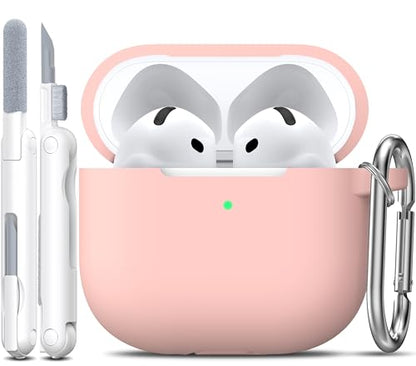 for AirPods 4 Case with Cleaner Kit,Full Protective Soft Skin Silicone Cover with Keychain for AirPods 4 Gen Case for Men Women,Compatible with Apple AirPods 4th Genaration Case 2024,Sand Pink - color: C Sand Pink