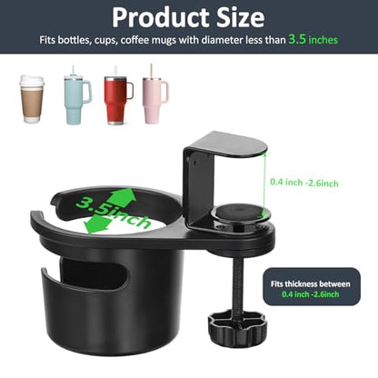 Desk Cup Holder Clamp, Anti-Spill Clip On Table Cup Holder Rotatable | Water Bottle Stand Drink Coffee Mug Storage, Office Accessories for Home and School (Black) - color: Black