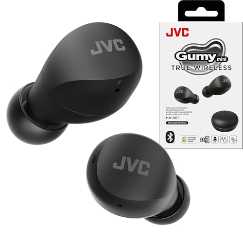JVC Gumy Mini HAA6TB True Wireless Earbuds, Black | Up to 23 Hours Battery Life, Neodymium Magnet Driver, IPX4 Water Resistance, Compact and Lightweight - color: Black, size: Compact