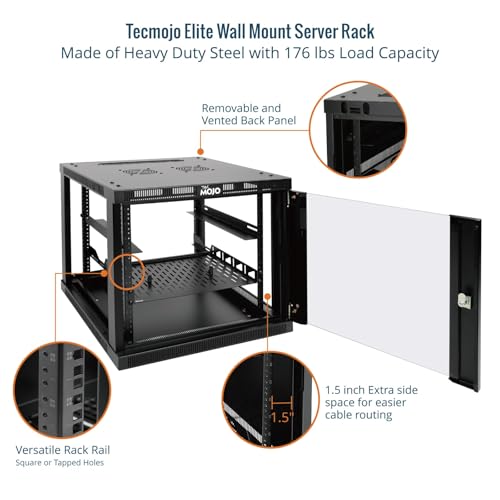 Tecmojo 9U Wall Mount Rack Cabinet, Heavy-Duty 176 Lbs High Load Capacity, 19” Enclosed Server Network Rack with Glass Door, 17.7” Deep – Elite Collection - size: 9U/17.7in Depth/Glass Door