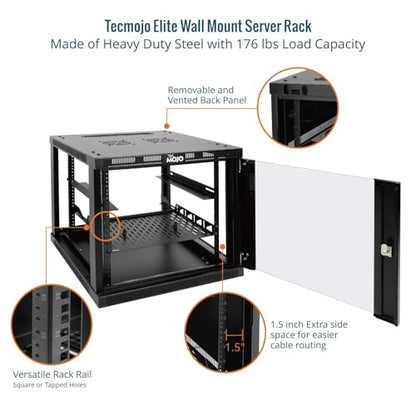 Tecmojo 9U Wall Mount Rack Cabinet, Heavy-Duty 176 Lbs High Load Capacity, 19” Enclosed Server Network Rack with Glass Door, 17.7” Deep – Elite Collection - size: 9U/17.7in Depth/Glass Door