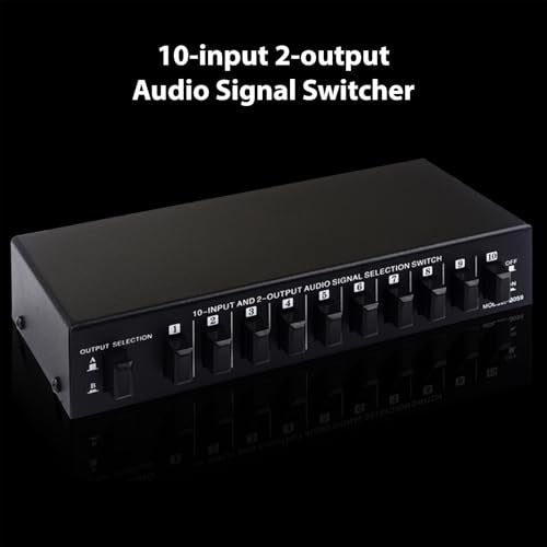Av Switcher, Audio Video Selector 10 in 2 Out, Composite Box for TV, MP3 CD Player, Video Game with Plug and Play, No Power Needed,Smooth Switching,High Fidelity Sound Reproduction