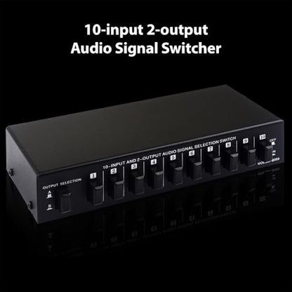 Av Switcher, Audio Video Selector 10 in 2 Out, Composite Box for TV, MP3 CD Player, Video Game with Plug and Play, No Power Needed,Smooth Switching,High Fidelity Sound Reproduction