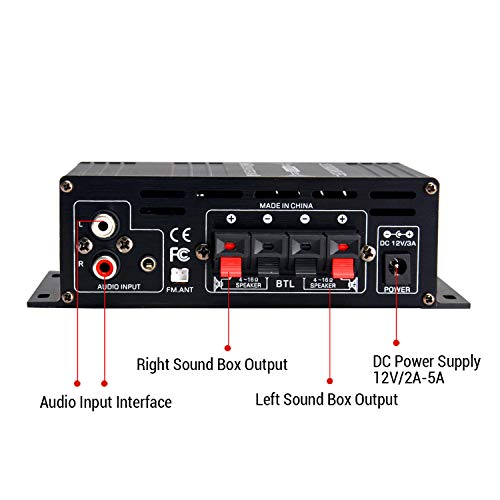 AK-380 Bluetooth 5.0 Home Audio Amplifier for Car Home Bar Garage | Max 400W+400W 2.0CH HiFi Stereo With 12V 5A Power Supply, Wireless Receiver With USB SD BT.C FM AUX - style: MAX 350Wx2