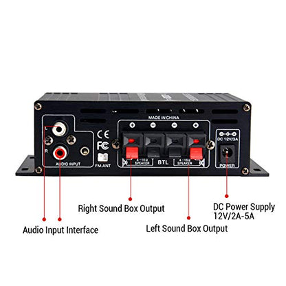 AK-380 Bluetooth 5.0 Home Audio Amplifier for Car Home Bar Garage | Max 400W+400W 2.0CH HiFi Stereo With 12V 5A Power Supply, Wireless Receiver With USB SD BT.C FM AUX - style: MAX 350Wx2