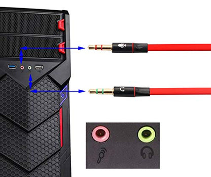 3.5mm AUX Headphone Y Splitter Cable 4-Pole 3.5mm AUX Female to 3-Pole 2x3.5mm Male Headset Mic & Stereo Audio Cable for PC Computer and Old Version Laptop Y Audio Flat Cable (20CM) (Red) - color: Red
