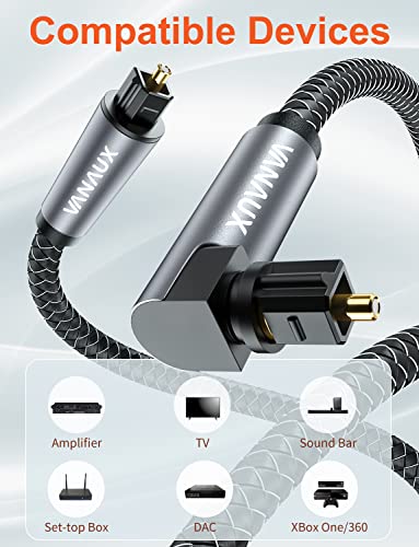 VANAUX 90 Degree Optical Cable, 16.5ft SPDIF Audio Optical Cable, 360 Degree Rotatable L Shaped Right Angle Digital Toslink Male to Male Cable for Sound Bar, TV, Game Consoles (5m/16.5ft) - size: 16.5 ft (5 m), style: Single 90°