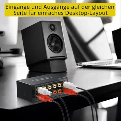PROZOR 4-Way Stereo L/R Bi-Directional Audio Switcher 4X2/2X4 | Bi-Directional 2 in 4 Out or 4 in 2 Out, with Off Button No External Power Required, For DVD Stereo Speaker, CD Player - color: Black 4-2