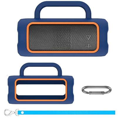 Silicone Case Cover for JBL Grip Portable Bluetooth Speaker, Soft Protective Sleeve Skin Travel Protective Carrying Case Storage Holder with Carabiner and Shoulder Strap (Blue) - color: Blue