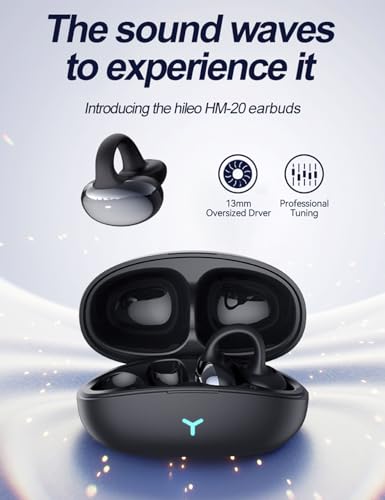 Open Ear Clip Headphones, Bluetooth 5.3 Wireless Earbuds 12H Playtime, DT5.0 Leakproof Stereo Bass, CVC 8.0 Noise Cancelling Mic, IPX5 Waterproof, Secure Comfort Fit for Running, Work, Driving