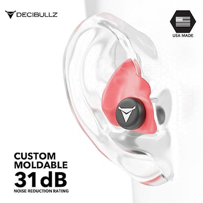 Decibullz Custom Molded Ear Plugs, 31dB NRR Shooting Ear Protection (Red) | Reusable & Re-moldable, For Range Officers, Jobsite Crews & Musicians, Travel & Concert Use, Earplugs, American Company - color: Red