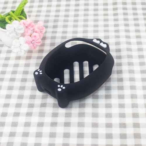 Soft Silicone Case for JBL CLIP5 Bluetooth Speaker Protective Cover Anti-Slip and Anti-Fall Fun Design with Paw Prints & Eyes Solid-Color Protector Sleeve (Black) - color: Black