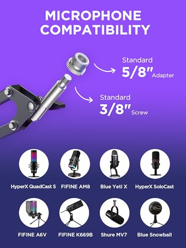 InnoGear Boom Arm Microphone Mic Stand & Low Profile Mic Stand with Magnetic Cable Management Desk Mount for Fifine AM8 K669B Blue Yeti HyperX QuadCast SoloCast AT2020