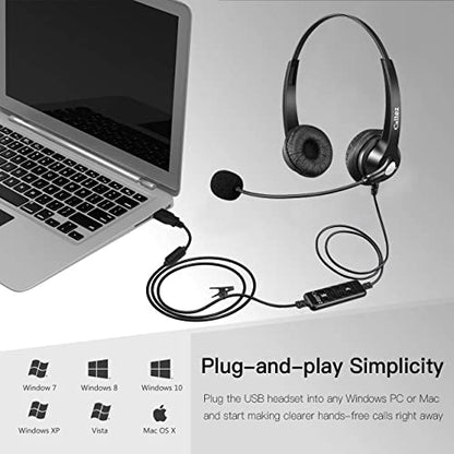 Callez USB Headset with Microphone Noise Cancelling & Audio Controls for PC | Stereo Computer Headphones for Laptop Business Skype Zoom UC Lync Softphone Call Center Office, Clearer Voice, Ultra Comfort