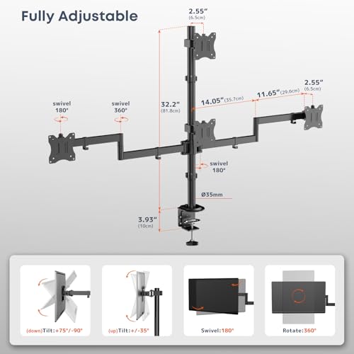 Quad Monitor Mount for 17-27 Inches - Fully Adjustable Heavy Duty 4 Monitor Arm Desk Mount, Max Load 22lbs per Screen, Clamp/Grommet, VESA 75/100 mm, Black - size: 27inch