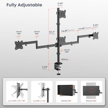 Quad Monitor Mount for 17-27 Inches - Fully Adjustable Heavy Duty 4 Monitor Arm Desk Mount, Max Load 22lbs per Screen, Clamp/Grommet, VESA 75/100 mm, Black - size: 27inch