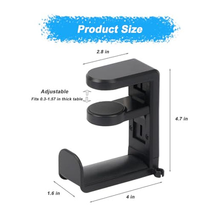 Universal Headphone Hook & Headset Holder, Black | 360° Swivel, Under Desk Hook, Cable Management Clip, Universal Fit - color: Black