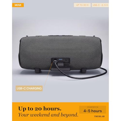 TREBLAB HD-Max Loud Portable Wireless Bluetooth Speaker, 60W IPX7 20H | RGB Power bank Outdoor Speaker, TWS Stereo Pairing, Carry Strap & Deep Bass for Backyard Parties, USB-C Charging - color: Gray