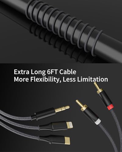 3-in-1 RCA Audio Cable Lightning USB C 3.5mm to 2 RCA | Compatible with iPhone Android Home Theater Car Stereo Speaker Amplifier 3.9FT RCA Cable for Audio Connection
