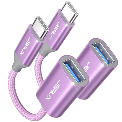 JSAUX USB C to USB 3.0 Adapter [2 Pack], USB C Male to USB Female OTG Cable Adapter Compatible with MacBook Pro/Air, iPhone 16 Pro Max/16 Plus/16e/15, Samsung Galaxy S25/S24/S23-Purple - color: Purple