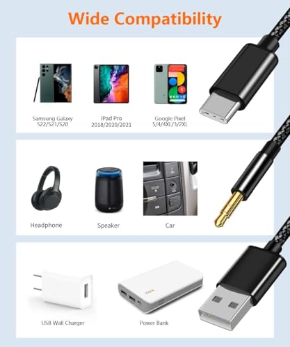 USB C to 3.5mm Aux Audio Cable with Charging, 2 in 1 USB C to 3.5mm Car Stereo Headset Audio Cable with PD 18W Charging Compatible with iPhone 17/16, Samsung Galaxy S26/S25/S24/S23+, Google Pixel 10 9 - color: Black