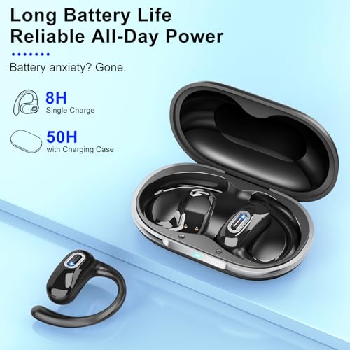 Qecnato Open Ear Headphones, Bluetooth 5.4 Earbuds, 50H, Air Conduction Ear Buds, HD Stereo Bass Over Ear Earphones with Earhooks, Ultra-Comfort Secure Fit, IPX7 Waterproof Headset for Working Sports | Air conduction, HD stereo bass, over-ear earhooks for