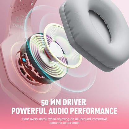 EKSA E1000 V2 Gaming Headset, PC Headset with USB C Plug, Wired Headphones with Noise Canceling Microphone, 7.1 Surround Sound, RGB Light, include USB Adapter for Computer,Mac, PS4/PS5 Console, Laptop - color: Pink