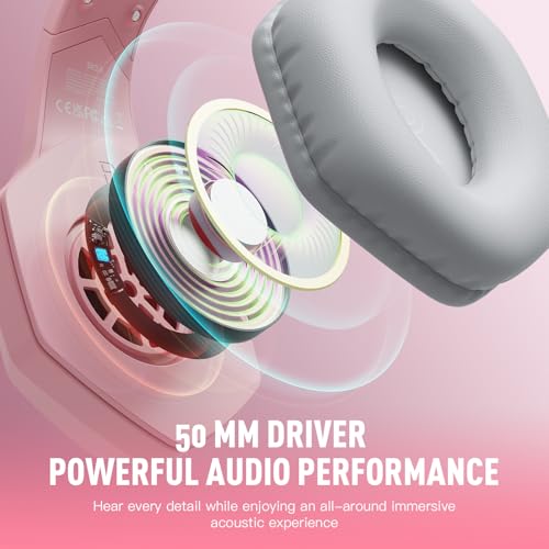 EKSA E1000 V2 Gaming Headset, PC Headset with USB C Plug, Wired Headphones with Noise Canceling Microphone, 7.1 Surround Sound, RGB Light, include USB Adapter for Computer,Mac, PS4/PS5 Console, Laptop - color: Pink