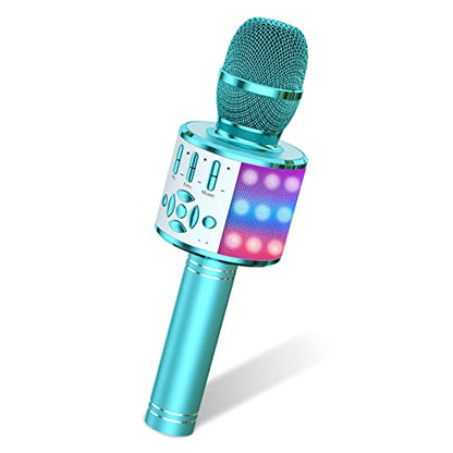 Amazmic Kids Karaoke Microphone Machine Toys for Girls Bluetooth Microphone with LED Light, Christmas Birthday Gift for Girls Boys 3-12+ Years Old (Blue) - color: Blue