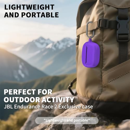 OAJ Soft Silicone Protective Case Cover for JBL Endurance Race 2, Front LED Visible, Compatible with JBL Endurance Race 2 Charging Case with Carabiner & Cleaner kit(Purple) - color: Purple