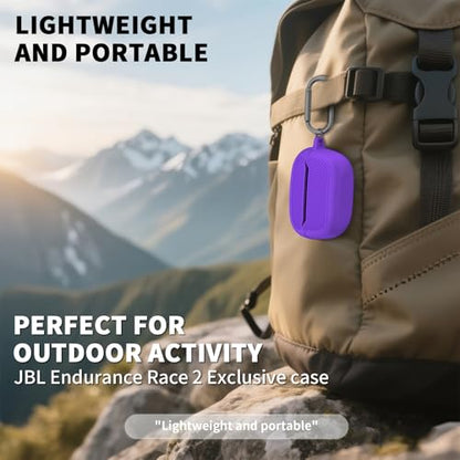 OAJ Soft Silicone Protective Case Cover for JBL Endurance Race 2, Front LED Visible, Compatible with JBL Endurance Race 2 Charging Case with Carabiner & Cleaner kit(Purple) - color: Purple