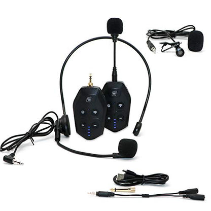 Lavalier Microphone Wireless&Wired Lapel Mic Set for Voice Amplifier Pa System Pa Speaker Video DSLR Camera Recording ect Mini Portable Clip On Rechargeable Transmitter with Receiver
