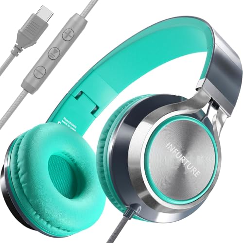 INFURTURE USB C Headphone for School & Adults Over-Ear Headphone with Mic | No Charging. Plug & Play. Crisp Calls. Lightweight Comfort. Tangle-Free Cable. Ideal for Students & Frequent Travellers - color: Green