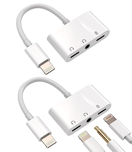 Lightning to 3.5mm Headphone Converter(2Pack) 3in1 MFI Certified for iPhone AUX Adapter Dongle for 11 12 13 14 Pro Max 6 7 8 Plus X XR for iPad Music Cord Audio Charger Jack Cable Splitter
