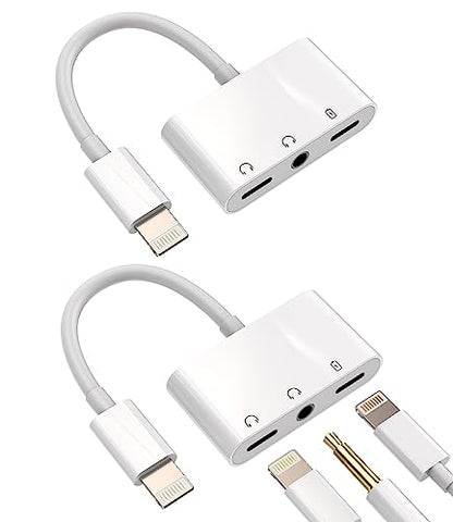 Lightning to 3.5mm Headphone Converter(2Pack) 3in1 MFI Certified for iPhone AUX Adapter Dongle for 11 12 13 14 Pro Max 6 7 8 Plus X XR for iPad Music Cord Audio Charger Jack Cable Splitter
