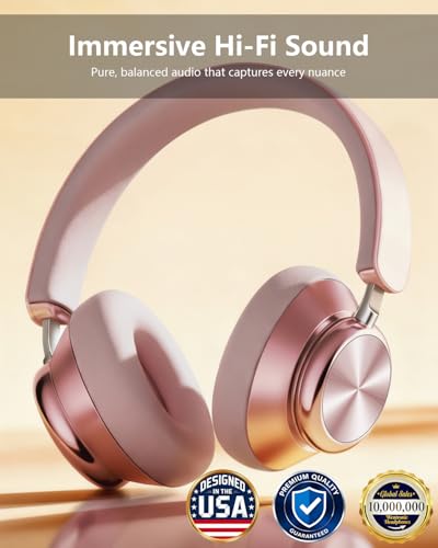 Wentronic Y03 Bluetooth Headphones Wireless Active Noise Cancelling Over Ear Headphones 48 Hours Playtime High Sound Quality 6 EQ Music Mode Headphones with Soft Ear Cushion - Pink - color: Pink