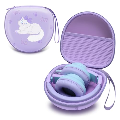 Kids Headphones Case for Folding Headphone, Cat Purple (Case Only) | Compatible with iClever BTH12/HS19/BTH26/JoySpark-T5/Candy Bila BH03/EarFun/IMYB/MIDOLA MD-B01/noot Products Kids Headphones - color: White Cat Purple