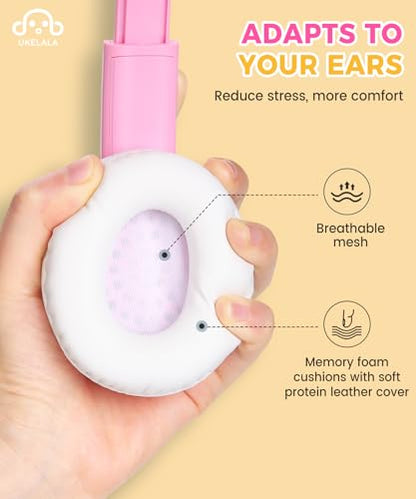 UKELALA C3 Kids Headphones Wired, On-Ear Wired Head Phones for Boys Girls with 3.5mm Jack, Foldable, Adjustable Headband, Child Headphone for School Home Airplane Tablet Pink - color: Pink