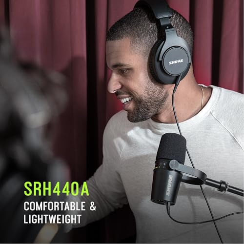 Shure SRH440A Over-Ear Wired Studio Headphones for Recording | Studio-grade closed-back headphones with enhanced frequency response and a collapsible design for monitoring - size: 3.25, style: Gen 2