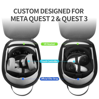 sarlar Carrying Case for Meta Quest 3S/Quest 3/Quest 2 VR Headset, Controller, Original Head Strap, Carbon Fiber Hard Shell Pouch with Lightweight Portable Protection for Travel Storage