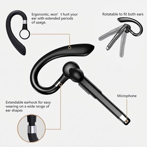 Wireless Headset Wireless Headphones Handsfree Call Wireless Earpiece Noise Cancellation Earbud Earphones Mic Compatible with Cell Phones Car Driver Trucker Business Office Men Women (Black) - color: Black
