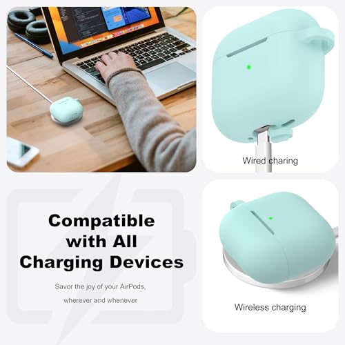 for AirPods 4 Case with Cleaner Kit,Full Protective Soft Skin Silicone Cover with Keychain for AirPods 4 Gen Case for Men Women,Compatible with Apple AirPods 4th Genaration Case 2024,Turquoise - color: C Turquoise