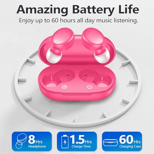 MOZOTER Mini Wireless Earbuds Bluetooth 5.3 in Ear Headphones Headsets | Light Weight,60Hrs Playtime Ear Buds with Charging Case,Smart Touch Control,Premium Sound with Deep Bass for Sport-Rose Pink - color: Barbie Pink