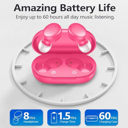 MOZOTER Mini Wireless Earbuds Bluetooth 5.3 in Ear Headphones Headsets | Light Weight,60Hrs Playtime Ear Buds with Charging Case,Smart Touch Control,Premium Sound with Deep Bass for Sport-Rose Pink - color: Barbie Pink